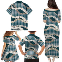 Dark Cyan Hawaii Tiare and Shell Lei Family Matching Puletasi and Hawaiian Shirt Hawaiian Palaka Luxury Vibes LT14 - Polynesian Pride
