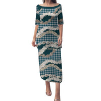 Dark Cyan Hawaii Tiare and Shell Lei Puletasi Hawaiian Palaka Luxury Vibes - Polynesian Pride