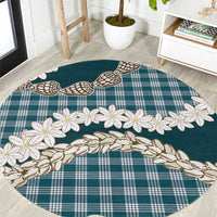 Dark Cyan Hawaii Tiare and Shell Lei Round Carpet Hawaiian Palaka Luxury Vibes - Polynesian Pride