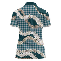 Dark Cyan Hawaii Tiare and Shell Lei Women Polo Shirt Hawaiian Palaka Luxury Vibes - Polynesian Pride