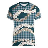Dark Cyan Hawaii Tiare and Shell Lei Women V-Neck T-Shirt Hawaiian Palaka Luxury Vibes LT14 Female Dark Cyan - Polynesian Pride