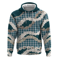 Dark Cyan Hawaii Tiare and Shell Lei Zip Hoodie Hawaiian Palaka Luxury Vibes - Polynesian Pride