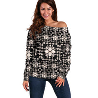 Aloha Hawaii Shell Quilt Off Shoulder Sweater Seamless Style - Polynesian Pride