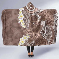 Mocha Mousse Polynesian Tribal Frangipani Tropical Vibe Hooded Blanket