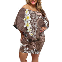 Mocha Mousse Polynesian Tribal Frangipani Tropical Vibe Off Shoulder Short Dress