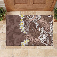 Mocha Mousse Polynesian Tribal Frangipani Tropical Vibe Rubber Doormat