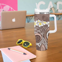 Mocha Mousse Polynesian Tribal Frangipani Tropical Vibe Tumbler With Handle