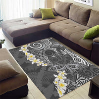 Gray Polynesian Tribal Frangipani Tropical Vibe Area Rug