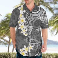 Gray Polynesian Tribal Frangipani Tropical Vibe Hawaiian Shirt