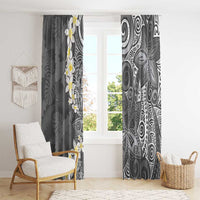 Gray Polynesian Tribal Frangipani Tropical Vibe Window Curtain