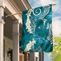Cyan Polynesian Tribal Frangipani Tropical Vibe Garden Flag