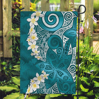 Cyan Polynesian Tribal Frangipani Tropical Vibe Garden Flag