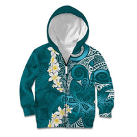 Cyan Polynesian Tribal Frangipani Tropical Vibe Kid Hoodie