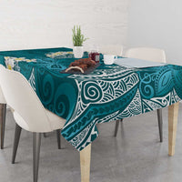 Cyan Polynesian Tribal Frangipani Tropical Vibe Tablecloth