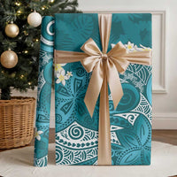 Cyan Polynesian Tribal Frangipani Tropical Vibe Wrapping Paper - Polynesian Pride