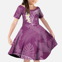 Pink Polynesian Tribal Frangipani Tropical Vibe Kid Short Sleeve Dress