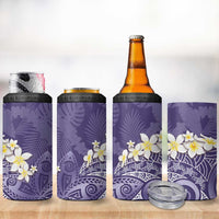 Violet Polynesian Tribal Frangipani Tropical Vibe 4 in 1 Can Cooler Tumbler