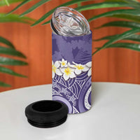 Violet Polynesian Tribal Frangipani Tropical Vibe 4 in 1 Can Cooler Tumbler