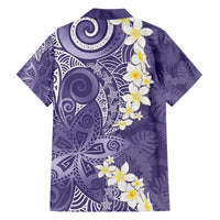 Violet Polynesian Tribal Frangipani Tropical Vibe Family Matching Off The Shoulder Long Sleeve Dress and Hawaiian Shirt