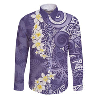 Violet Polynesian Tribal Frangipani Tropical Vibe Family Matching Off The Shoulder Long Sleeve Dress and Hawaiian Shirt