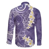 Violet Polynesian Tribal Frangipani Tropical Vibe Family Matching Off Shoulder Short Dress and Hawaiian Shirt
