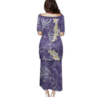 Violet Polynesian Tribal Frangipani Tropical Vibe Family Matching Puletasi and Hawaiian Shirt