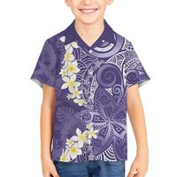 Violet Polynesian Tribal Frangipani Tropical Vibe Family Matching Short Sleeve Bodycon Dress and Hawaiian Shirt