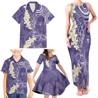 Violet Polynesian Tribal Frangipani Tropical Vibe Family Matching Tank Maxi Dress and Hawaiian Shirt