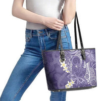 Violet Polynesian Tribal Frangipani Tropical Vibe Leather Tote Bag