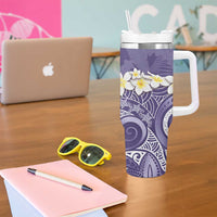 Violet Polynesian Tribal Frangipani Tropical Vibe Tumbler With Handle