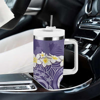 Violet Polynesian Tribal Frangipani Tropical Vibe Tumbler With Handle