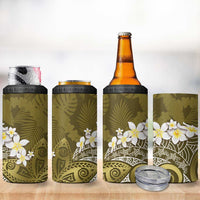 Gold Polynesian Tribal Frangipani Tropical Vibe 4 in 1 Can Cooler Tumbler