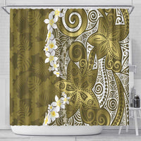 Gold Polynesian Tribal Frangipani Tropical Vibe Shower Curtain