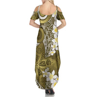 Gold Polynesian Tribal Frangipani Tropical Vibe Summer Maxi Dress