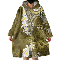 Gold Polynesian Tribal Frangipani Tropical Vibe Wearable Blanket Hoodie