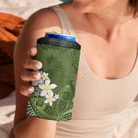 Green Polynesian Tribal Frangipani Tropical Vibe 4 in 1 Can Cooler Tumbler