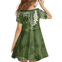Green Polynesian Tribal Frangipani Tropical Vibe Family Matching Off Shoulder Maxi Dress and Hawaiian Shirt