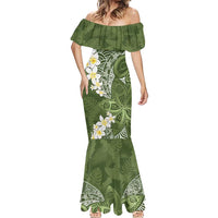 Green Polynesian Tribal Frangipani Tropical Vibe Mermaid Dress