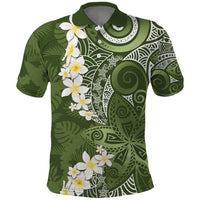 Green Polynesian Tribal Frangipani Tropical Vibe Polo Shirt