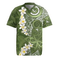 Green Polynesian Tribal Frangipani Tropical Vibe Rugby Jersey