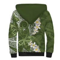 Green Polynesian Tribal Frangipani Tropical Vibe Sherpa Hoodie