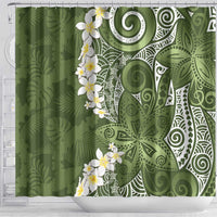 Green Polynesian Tribal Frangipani Tropical Vibe Shower Curtain