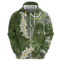 Green Polynesian Tribal Frangipani Tropical Vibe Zip Hoodie LT14 - Polynesian Pride
