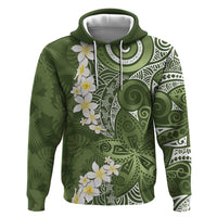 Green Polynesian Tribal Frangipani Tropical Vibe Zip Hoodie LT14 Pullover Hoodie Green - Polynesian Pride