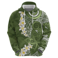 Green Polynesian Tribal Frangipani Tropical Vibe Zip Hoodie LT14 - Polynesian Pride