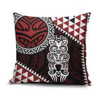 Red Aotearoa Niho Taniwha Pillow Cover Maori Mythology Tooth - Taniko Motifs - Polynesian Pride