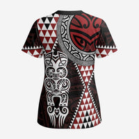 Red Aotearoa Niho Taniwha Scrub Top Maori Mythology Tooth - Taniko Motifs - Polynesian Pride