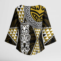 Yellow Aotearoa Niho Taniwha Kimono Sleeve Blouse Maori Mythology Tooth - Taniko Motifs - Polynesian Pride