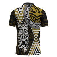 Yellow Aotearoa Niho Taniwha Zipper Polo Shirt Maori Mythology Tooth - Taniko Motifs - Polynesian Pride