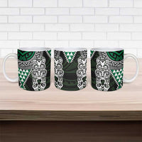 Green Aotearoa Niho Taniwha Ceramic Mug Maori Mythology Tooth - Taniko Motifs - Polynesian Pride